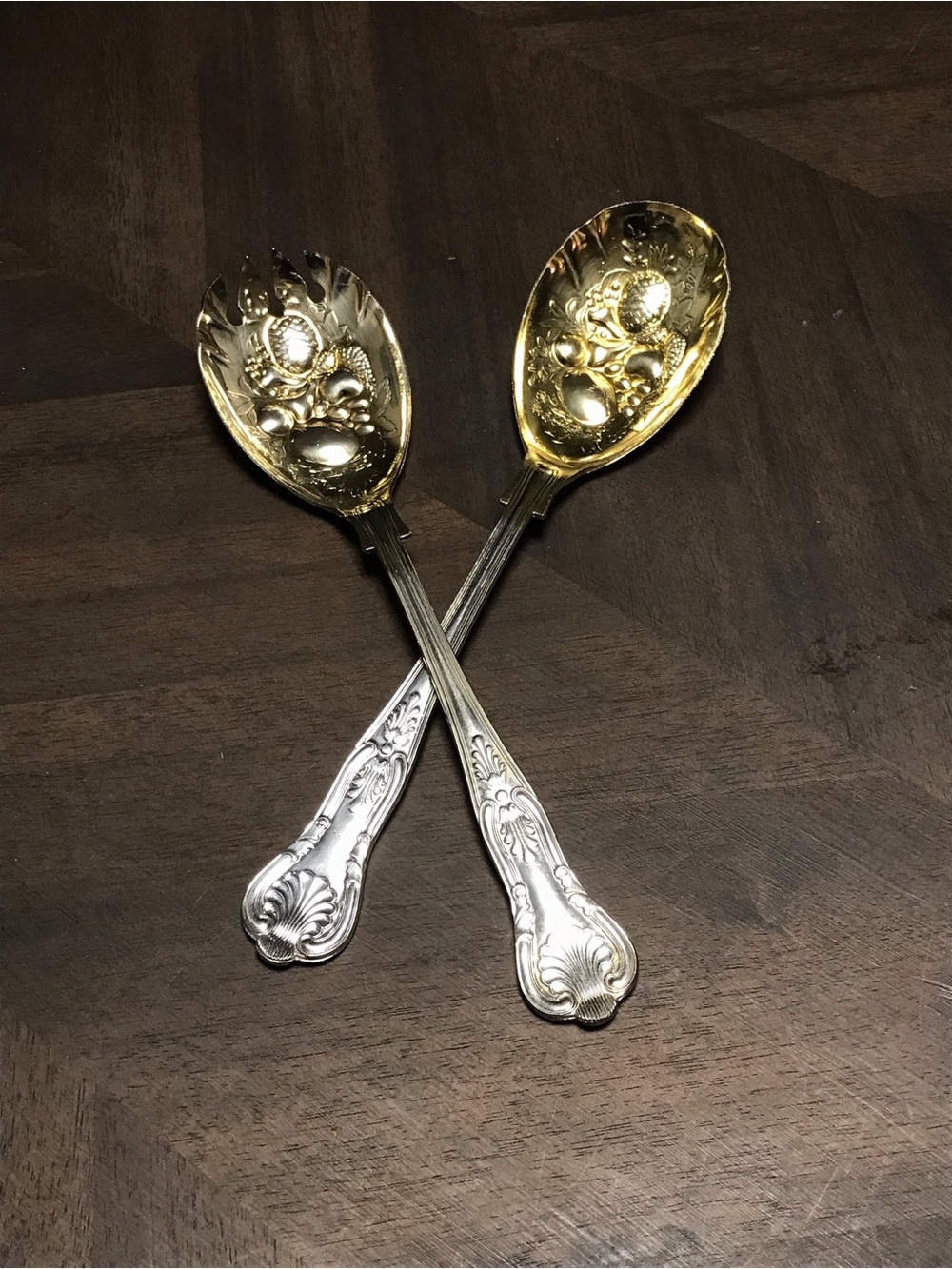 Sheffield England Two Tone Fruit Serving Spoon Set with Silver Handles